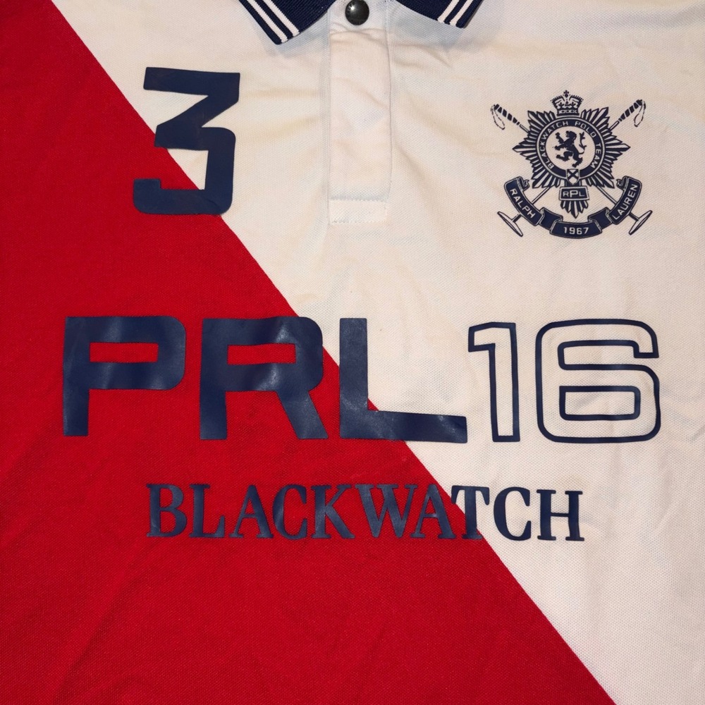 Polo Ralph Lauren Mens Blackwatch Polo Team Shirt Red White Custom Fit Medium - Picture 2 of 11